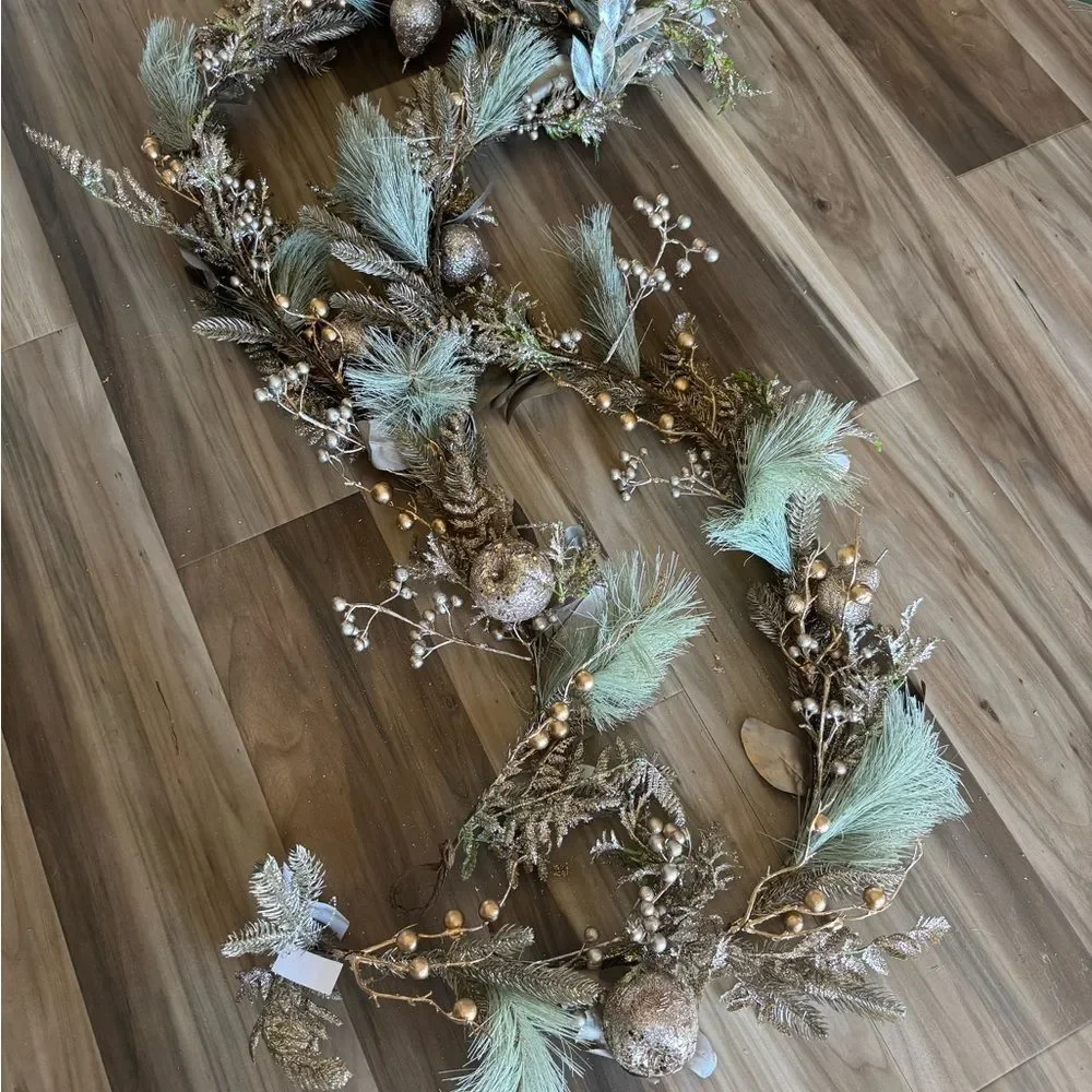 Modern Christmas Holiday Gold & Green Pine Glitter Garland